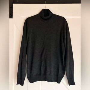 Men’s Merino Wool Blend Turtleneck Sweater Dark Gray L/XL Lightweight Knit EU